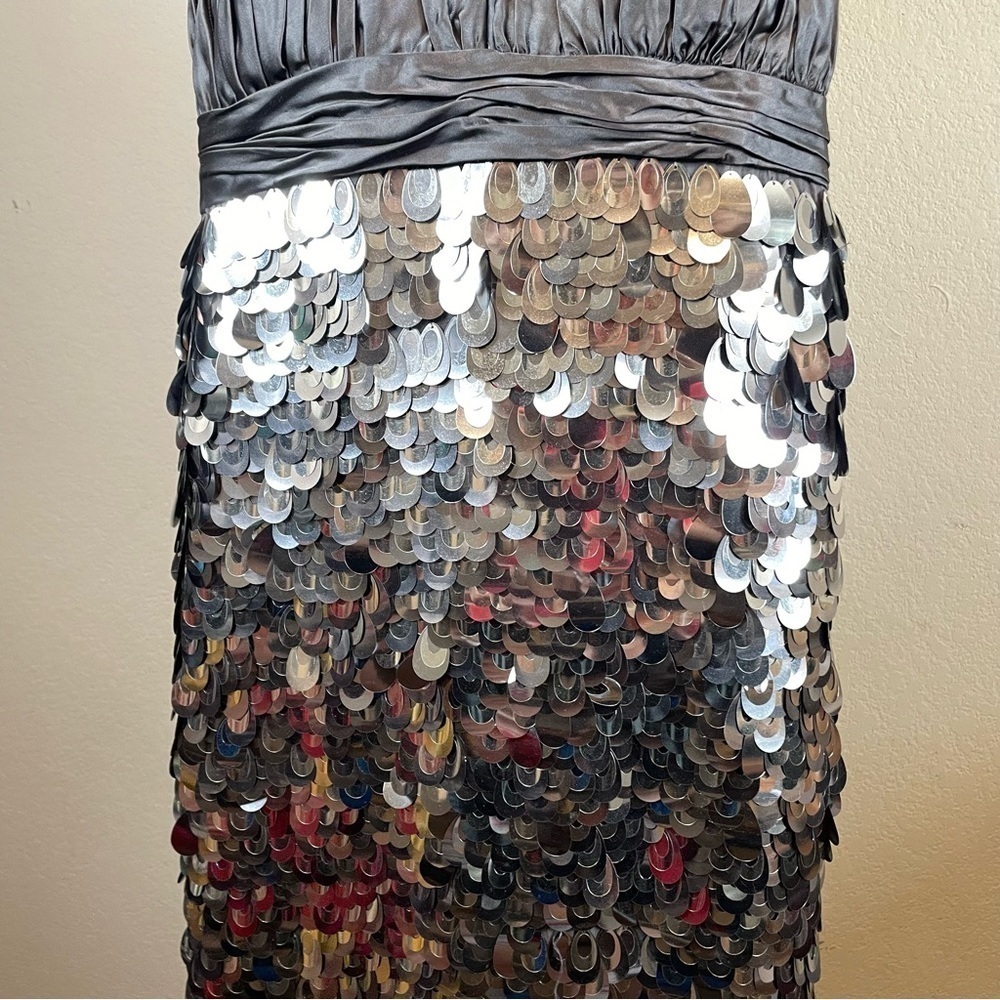 Beyond by Jovani Silver Cocktail Sequin Gray Halter Mini Dress 100% Silk Size 8 - Picture 5 of 12